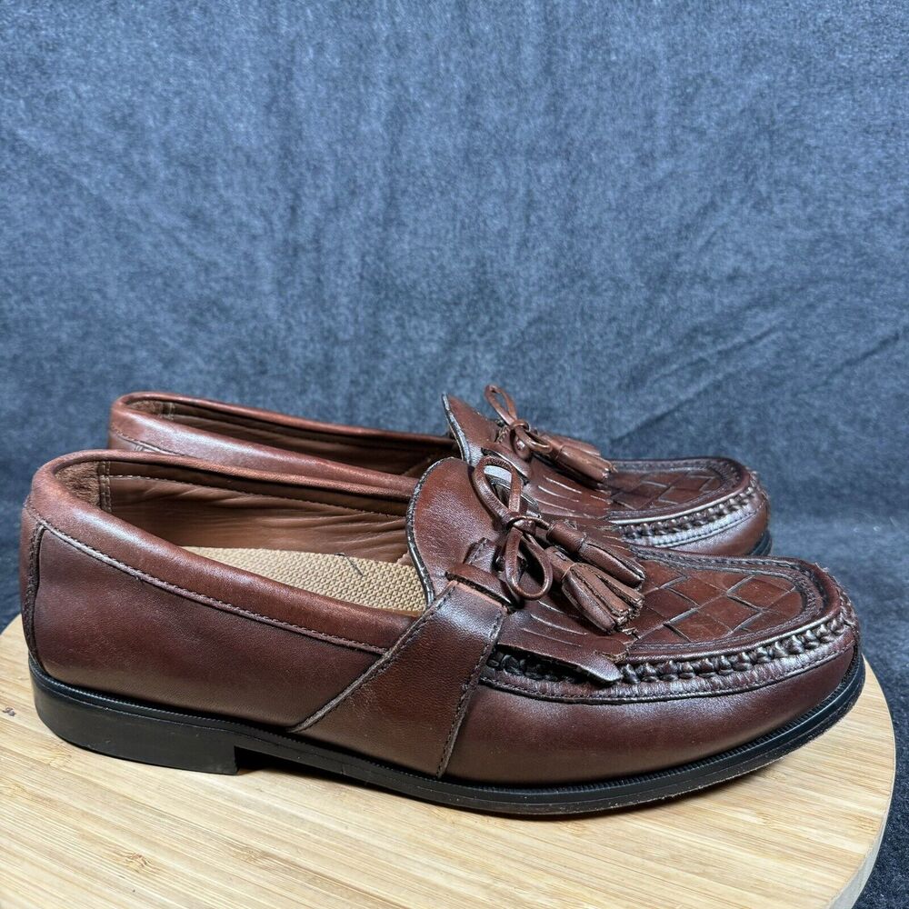 Johnston Murphy Halsey 20-2394 Men's Brown Woven Tassel Loafers Size 9.5 M